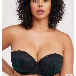 NWT BOUDOIR PUSH-UP MULTIWAY STRAPLESS BRA - LACE GREEN
